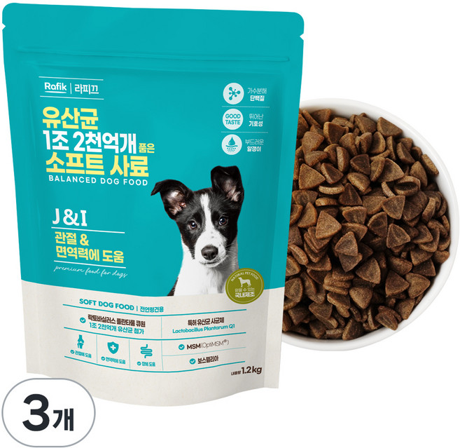 라피끄 강아지 유산균 1조 2천억개 품은 소프트 사료, 뼈/관절강화, 1.2kg, 3개