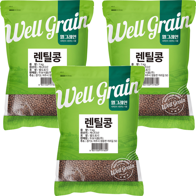 두보식품 웰그레인 렌틸콩, 1kg, 3개