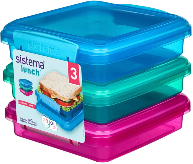 Sistema 사각 칼라 밀폐용기, 3개, 450ml