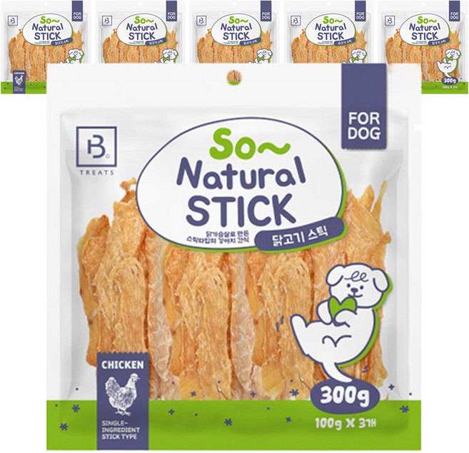 브리더랩 강아지 쏘내추럴 바삭한 스틱 간식, 닭고기, 300g, 6개