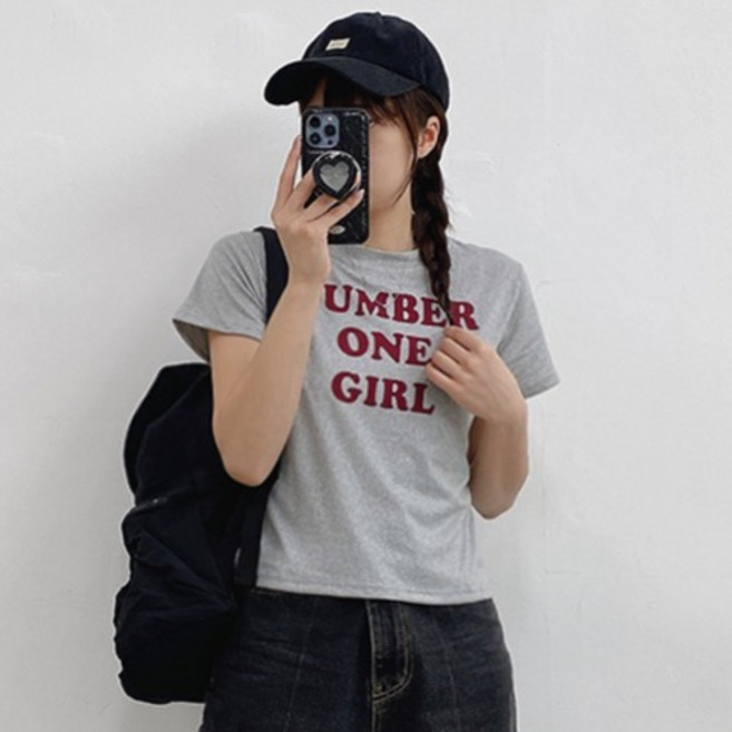 젤루나 여성용 라운드넥 레터링 슬림핏 반팔 티셔츠 TH-36