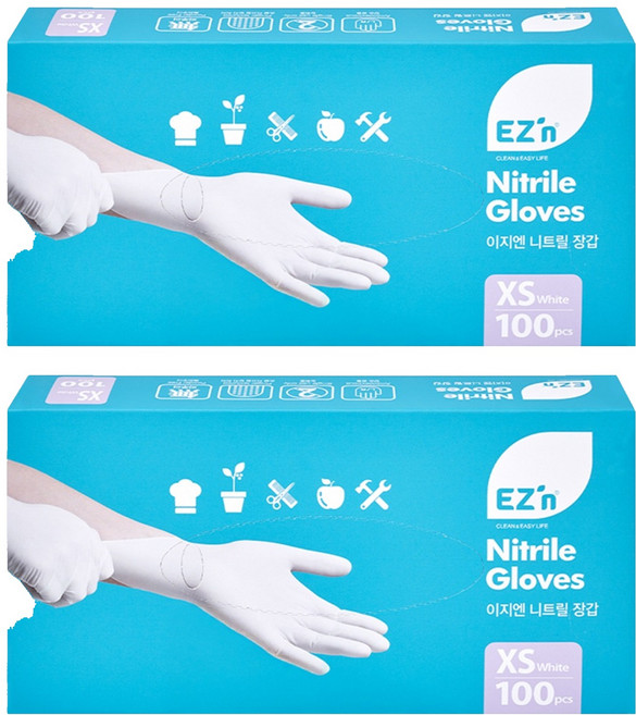 EZ'n 合成橡膠手套 白色 100入, 迷你 XS, 2盒