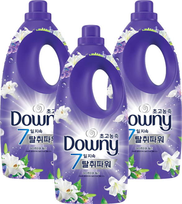 다우니 초고농축 7일 지속 탈취파워 섬유유연제 화이트티와 릴리 본품, 2L, 3개