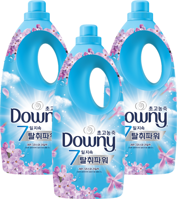 다우니 초고농축 7일지속 탈취파워 섬유유연제 레몬그라스와 라일락 본품, 2L, 3개