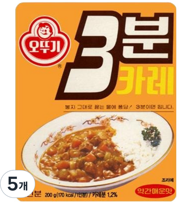 오뚜기3분 레트로 카레 약간매운맛, 5개, 200g