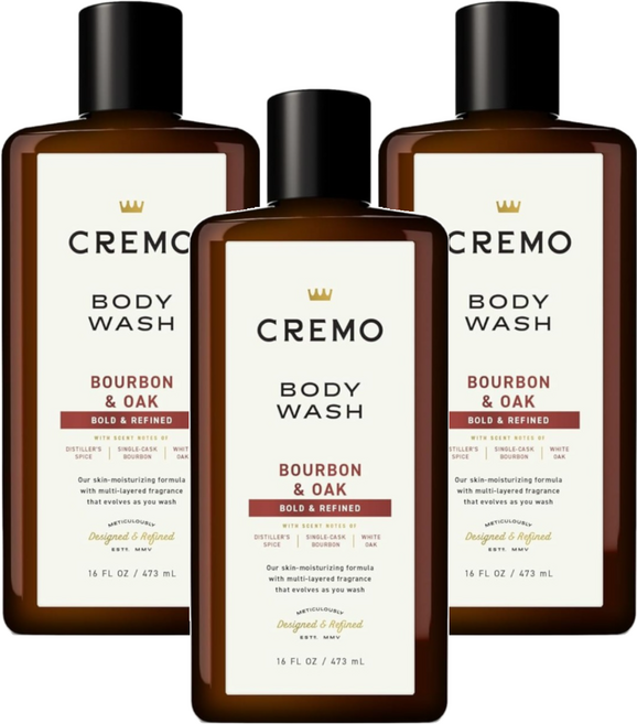 CREMO 香水沐浴露 波本威士忌橡木桶, 473ml, 3瓶