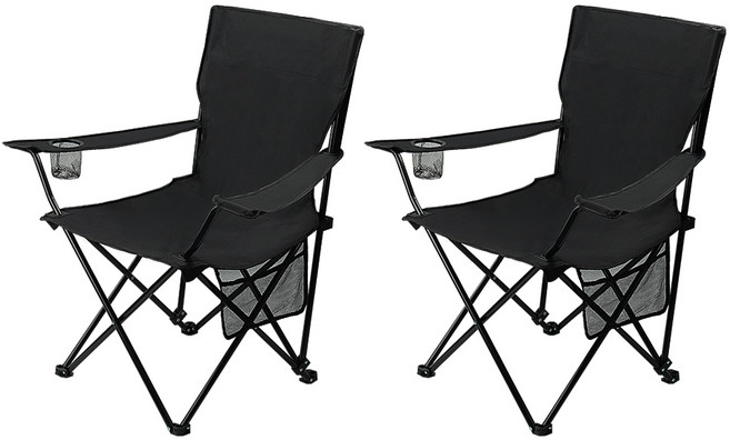 코멧 아웃도어 와이드 캠핑 체어 세트, 블랙, 2개