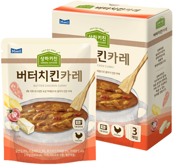 매일유업 상하키친 버터치킨카레, 170g, 3개