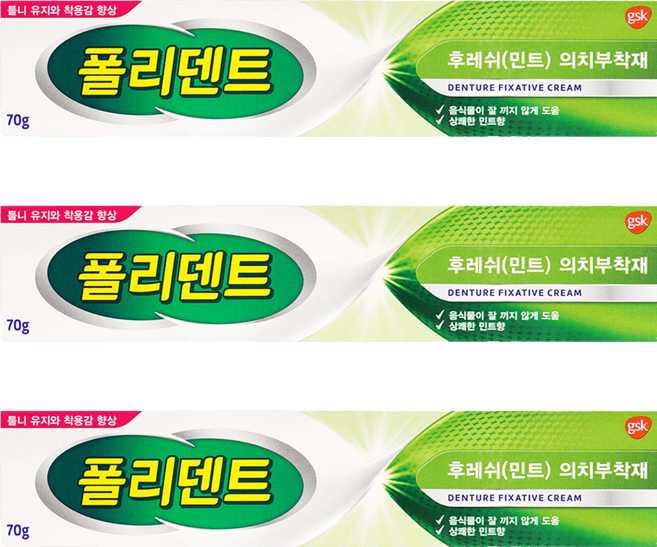 폴리덴트 후레쉬 민트 의치 부착재 70g, 1개입, 3개