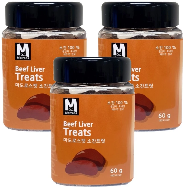 마도로스펫 반려동물 동결건조간식, 소간트릿, 60g, 3개 - 쿠팡