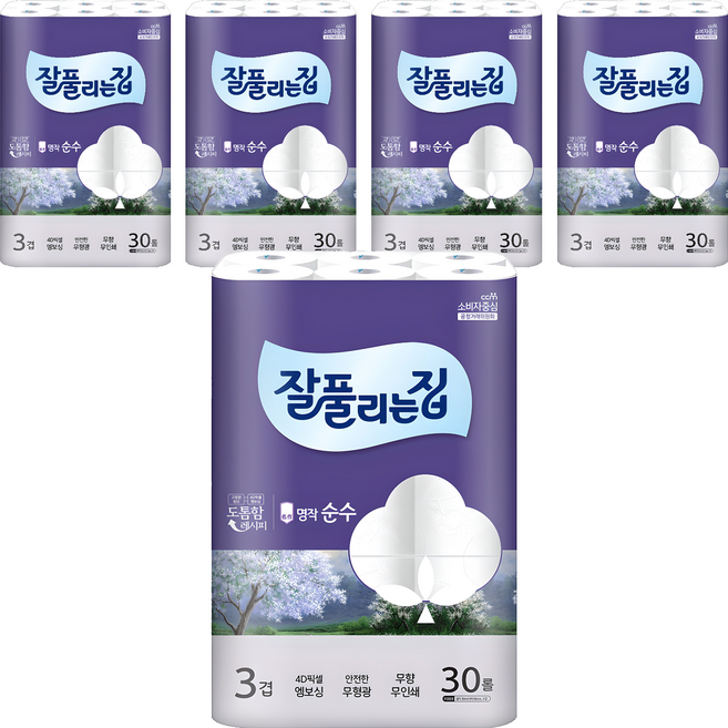잘풀리는집 명작 순수 3겹 고급롤화장지, 30m, 30개입, 5개