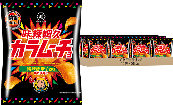 KOIKEYA 湖池屋 咔辣姆久 平切洋芋片 勁辣唐辛子, 58.5g, 12包