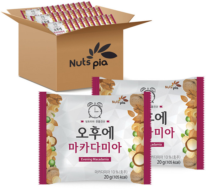 넛츠피아 오후에 마카다미아 하루견과, 20g, 100개