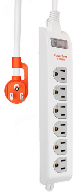 PowerSync 群加 防雷擊延長用電源線組 3P 1開6插 TS6WW118 29.3 x 4.8 x 3.5cm 506g, 1.8m, 白色, 1組