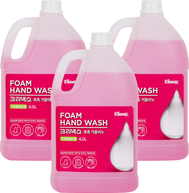크리넥스 촉촉 거품비누 그린플로랄향, 4L, 3개