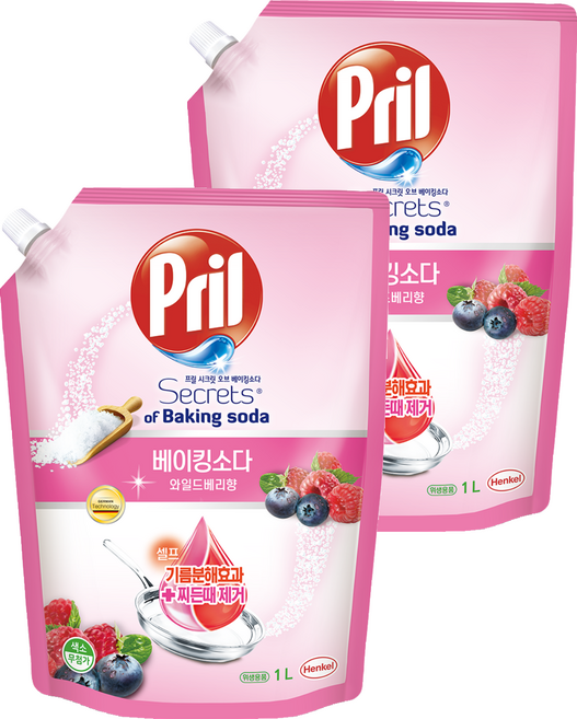 프릴 시크릿오브 베이킹소다 주방세제 와일드베리 향, 1L, 2개