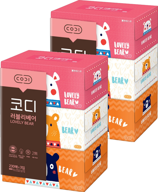 코디 러블리베어 천연펄프 미용티슈 2겹, 230매, 6개