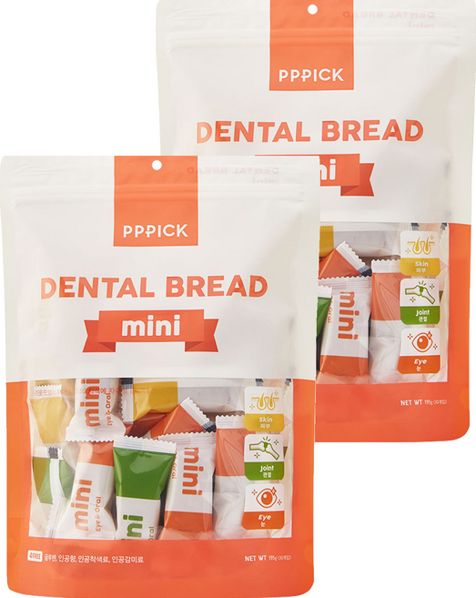 피피픽 덴탈 브래드 미니 강아지껌, 혼합맛(보스웰리아/피쉬콜라겐/결명자), 195g, 2개