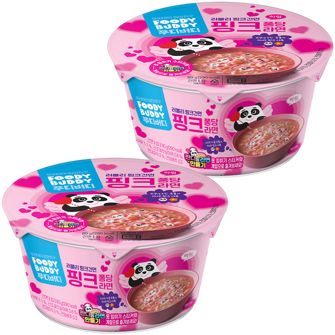 푸디버디 핑크 퐁당 라면 컵 80g, 2개