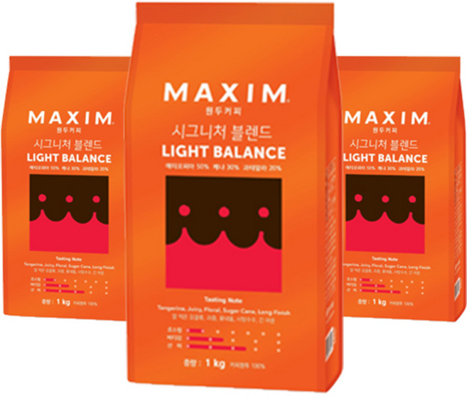 맥심 시그니처 블렌드 라이트 밸런스 원두 커피, 1kg, 1개입, 3개