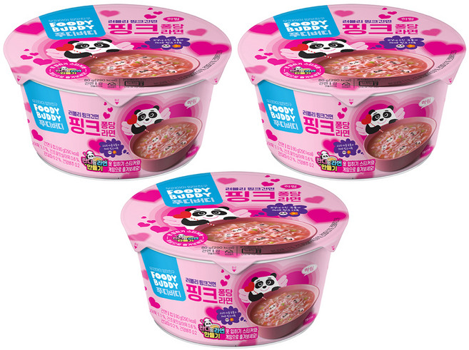 푸디버디 핑크 퐁당 라면 컵 80g, 3개
