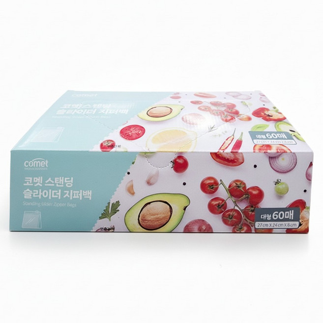 comet 直立滑扣夾鏈保鮮袋, 大(L), 60入, 1盒