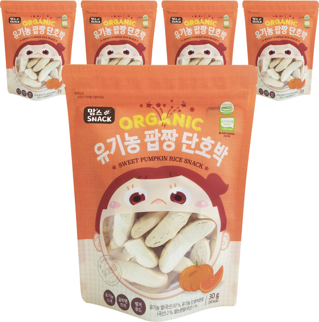 맘스스낵 유기농 팝짱 단호박, 단호박맛, 30g, 5개