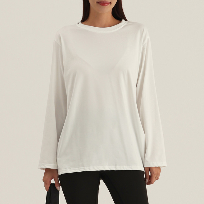 엘쏘 여성용 통기성 루즈핏 사이드 절개 긴팔 티셔츠