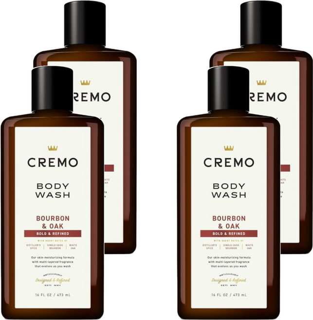 CREMO 香水沐浴露 波本威士忌橡木桶, 473ml, 4瓶