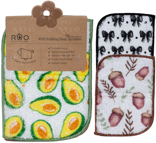 루오 폴딩 대나무 수세미 3종 세트, 3개입, 1세트