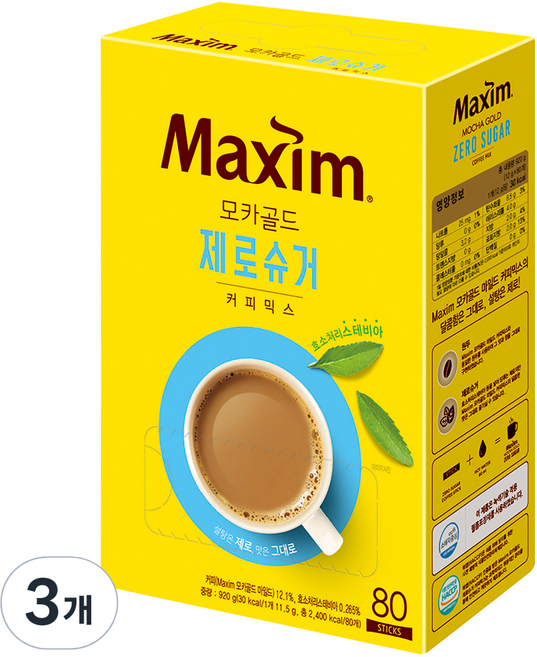 맥심 모카골드 제로슈거 커피믹스, 3개, 11.5g, 80개입