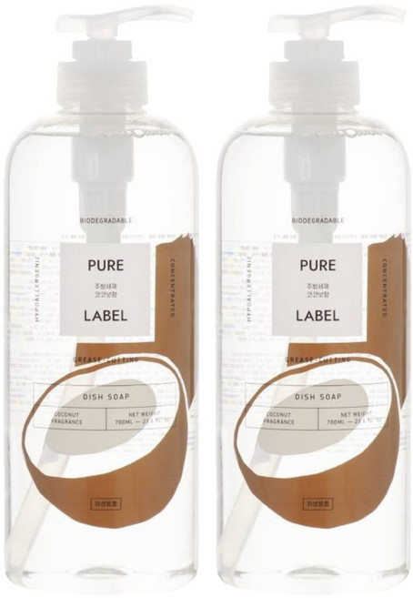 퓨어라벨 주방세제 코코넛향 본품, 2개, 700ml