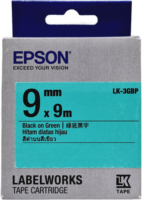 EPSON 台灣公司貨 標籤帶 C53S653405 LK-3GBP 9mm, 綠底黑字, 9m