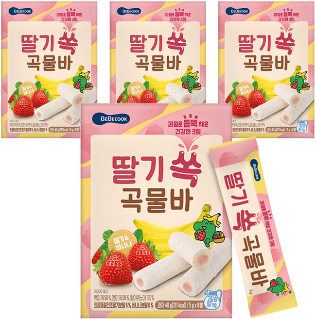 베베쿡 딸기 쏙 곡물바, 딸기맛, 40g, 4개