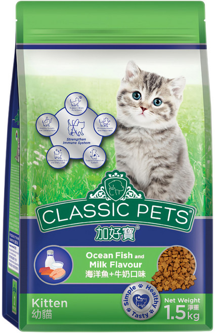 CLASSIC PETS 加好寶 幼貓用 乾糧, 海洋魚 + 牛奶, 1.5kg, 1袋