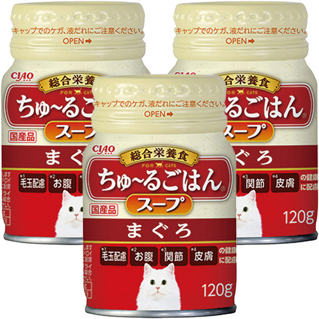 챠오츄르 이나바 고양이 CIAO 고항 캔스프 드링크, 참치, 120g, 3개