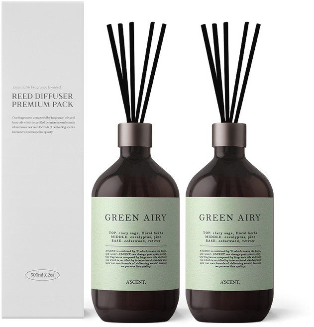 에이센트 퍼퓸드 디퓨저, 그린에어리, 500ml, 2개