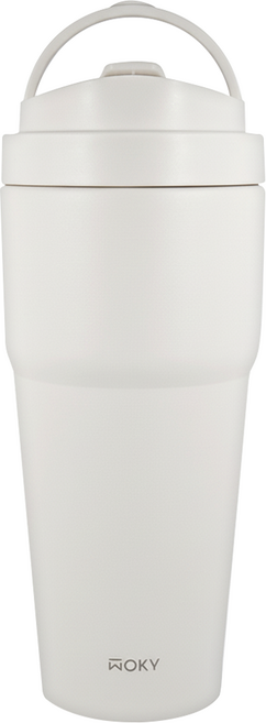 WOKY 沃廚 台灣公司貨 雙層陶瓷渾圓杯, 橡白, 750ml, 1個