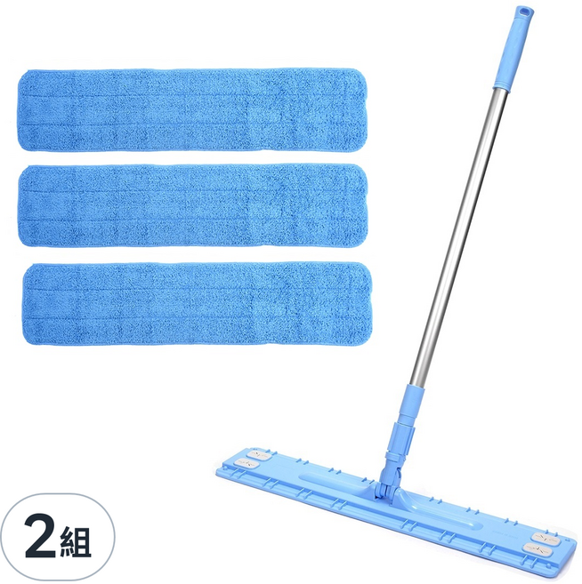 aclean 大型平板拖把組 + 超細纖維拖布墊 3入, 2組