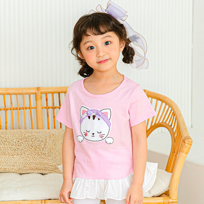 라라아망 여아용 통기성 반다나캣 프릴 티셔츠