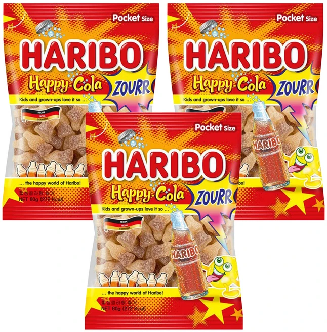 하리보 해피콜라향 사우어 젤리, 80g, 3개 - 쿠팡