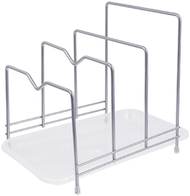 AHOYE 三格帶集水盤鍋蓋砧板架, 1個, 銀色
