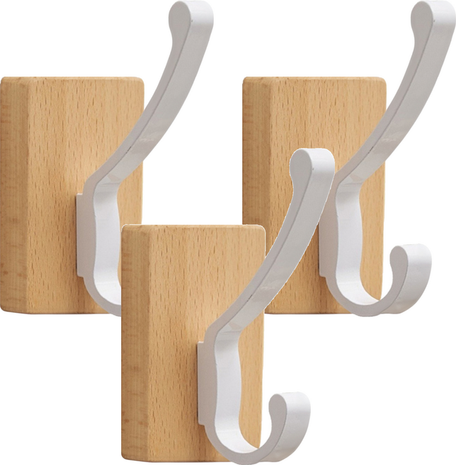 居家實木大掛鉤 LV55-42, 3個, 原木色