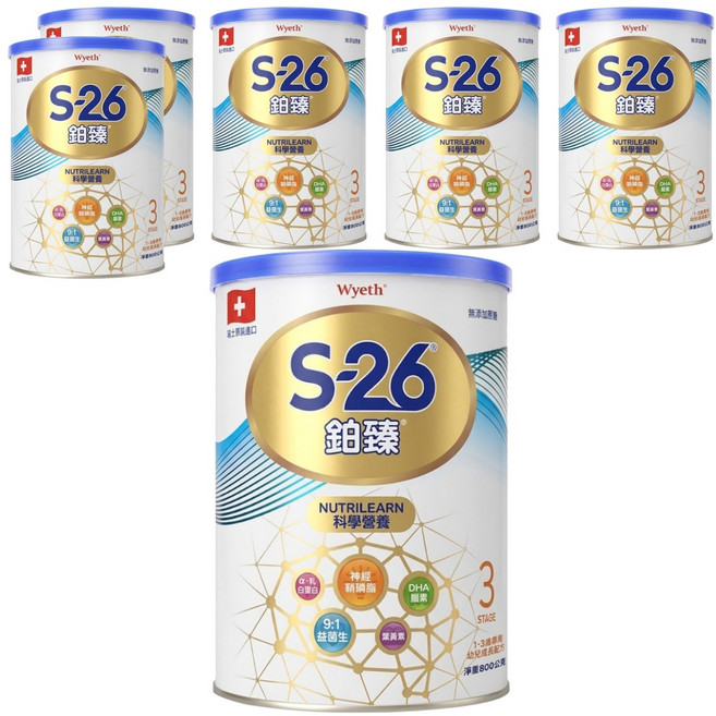 Wyeth 惠氏 S-26 鉑臻 幼兒成長配方 3號, 800g, 1罐, 6罐