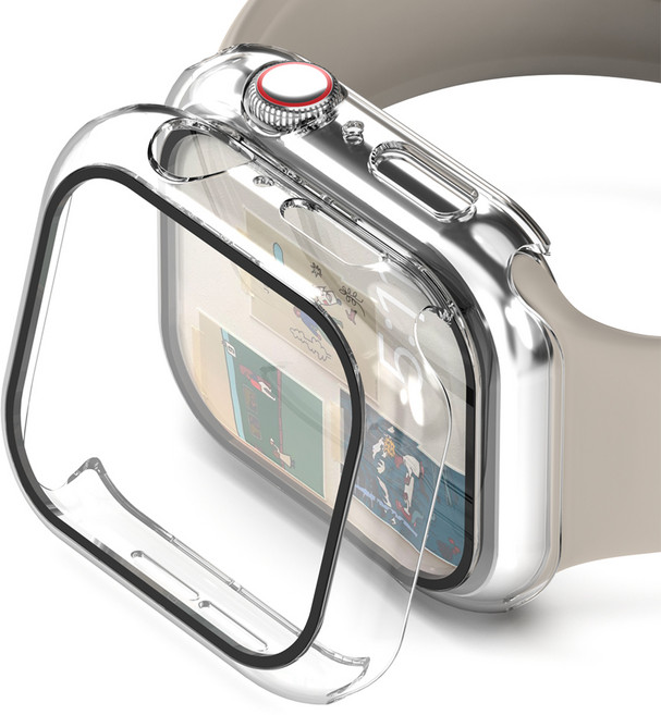 누아트 애플워치 풀커버 강화유리 하드케이스 2개입, 클리어, 클리어