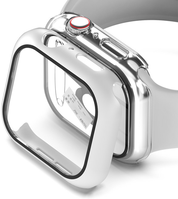 누아트 애플워치 풀커버 강화유리 하드케이스 2개입, 화이트, 클리어