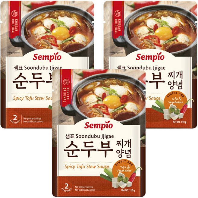 Sempio 膳府 豆腐鍋專用醬汁 辣味豆腐燉湯醬 110g 2人份, 3包