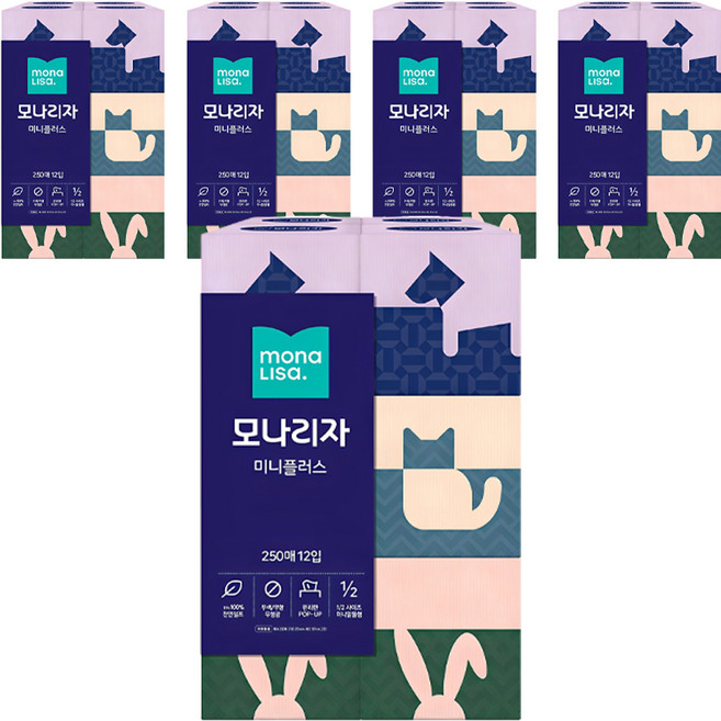 모나리자 미니플러스 천연펄프 미용티슈 2겹, 250매, 60개