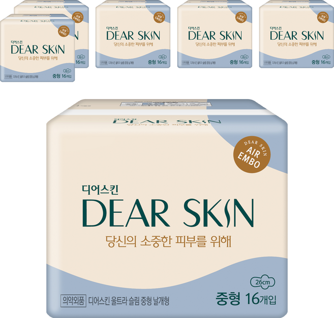디어스킨 에어엠보 울트라 슬림 생리대 날개형, 중형, 16개입, 6개
