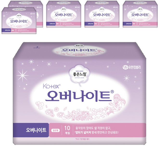 좋은느낌 코텍스 생리대 일반형, 오버나이트, 10개입, 6개